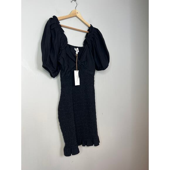 NWT Cleobella Camryn Sweetheart Smocked Charcoal Black Balloon Mini Dress - Picture 4 of 9